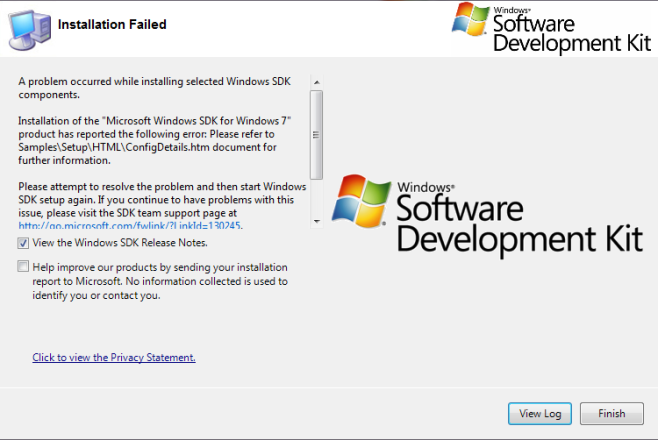 En cas de problème avec Microsoft Windows SDK for Windows 7 and .NET Framework 4